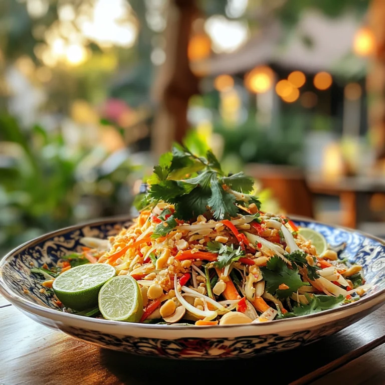 A close-up of a freshly prepared Northeastern Salad with vibrant vegetables, peanuts, and lime slices in a traditional ceramic bowl.